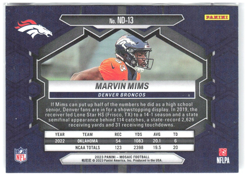 Marvin Mims Panini Mosaic ND-13 2023 Denver Broncos