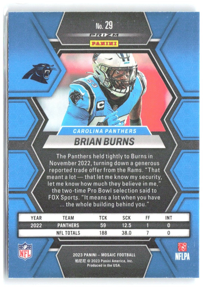 Brian Burns Panini Mosaic - Reactive Blue Mosaic 29 2023 Carolina Panthers
