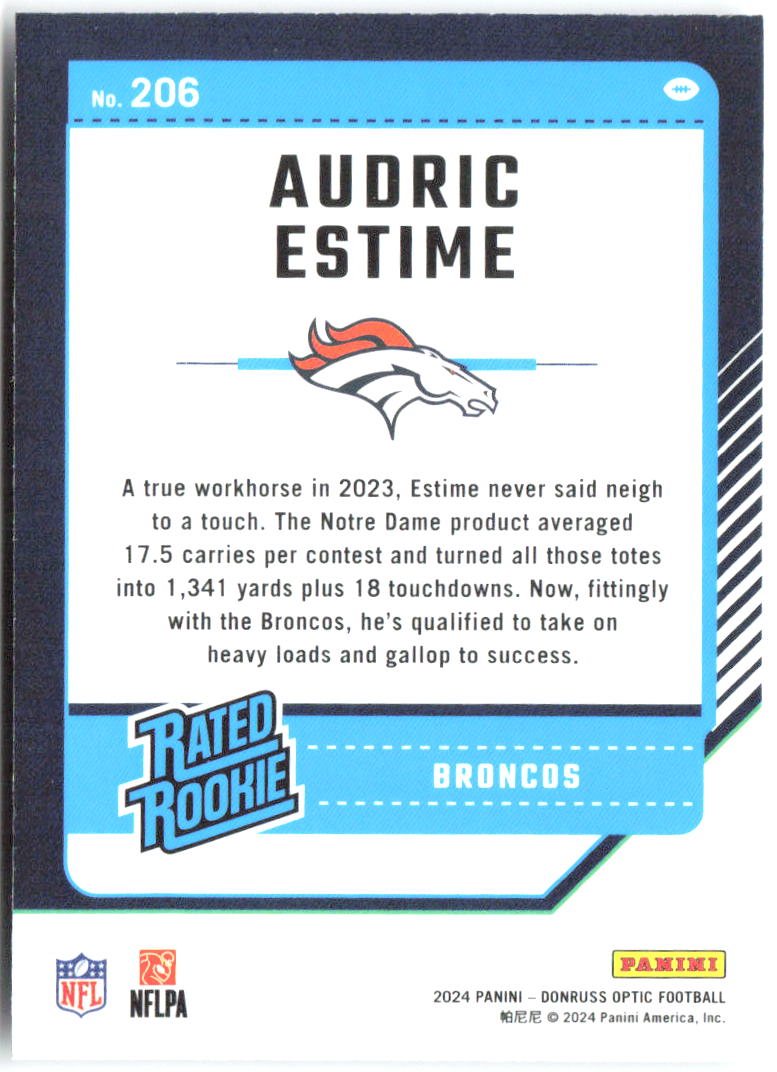 Audric Estime Donruss Optic 206 2024 Denver Broncos RC