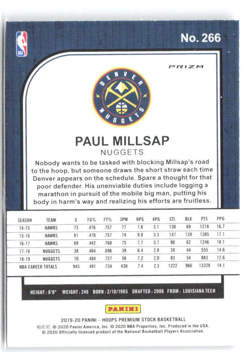 Paul Millsap Hoops Premium Stock - Prizms Silver 266 2019-20 Denver Nuggets