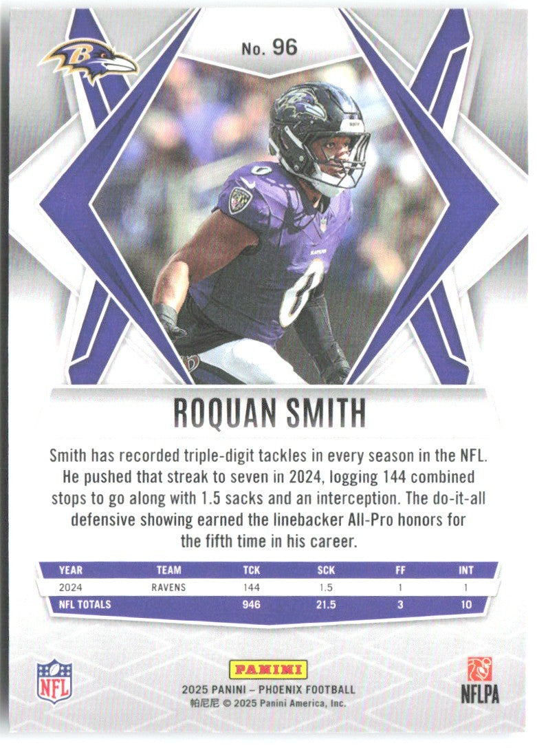 Roquan Smith Panini Phoenix - Silver Hyper Prizm 96 2025 Baltimore Ravens