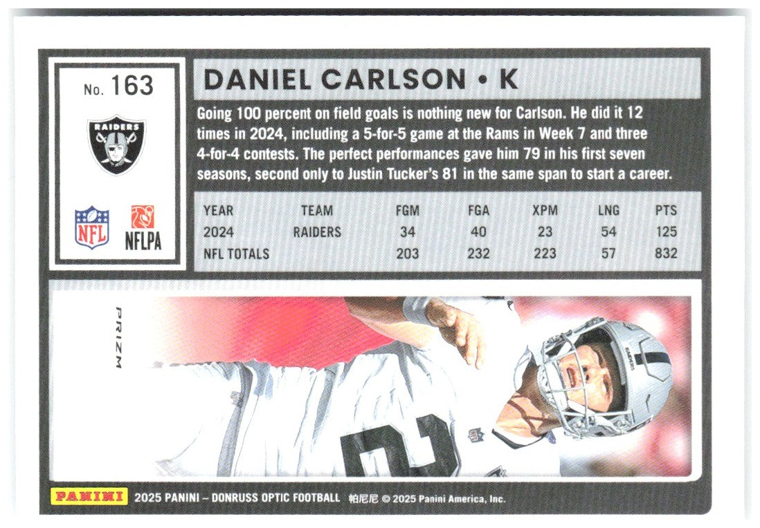 Daniel Carlson Donruss Optic - Holo 163 2025 Las Vegas Raiders