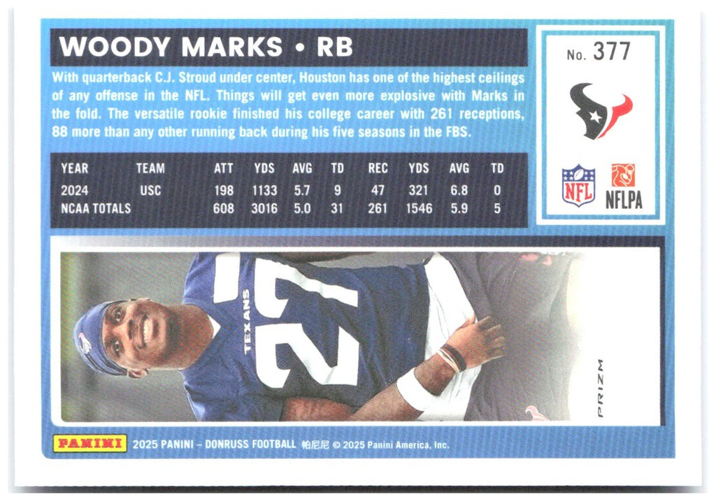 Woody Marks Donruss - Optic Rated Rookies Blue Scope 377 2025 Houston Texans