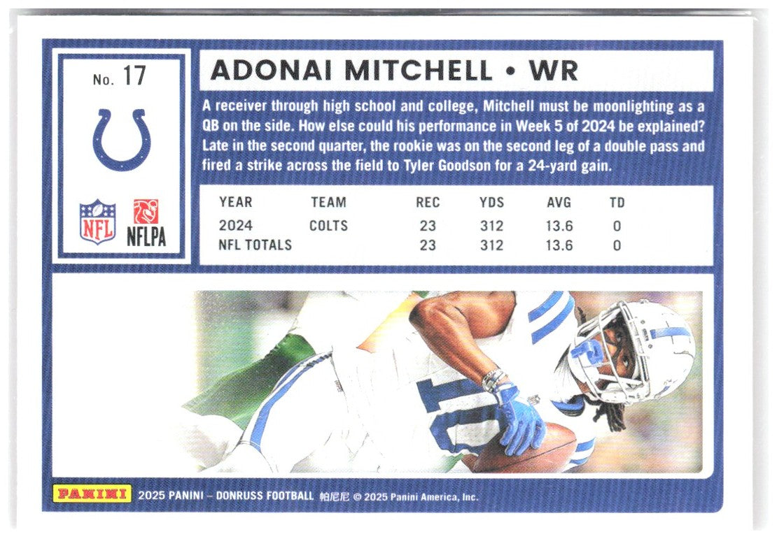 Adonai Mitchell Donruss - Press Proofs Red 17 2025 Indianapolis Colts
