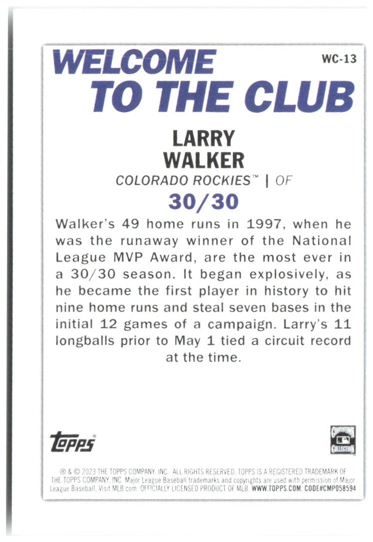 Larry Walker Topps - Welcome to the Club WC-13 2023 Colorado Rockies