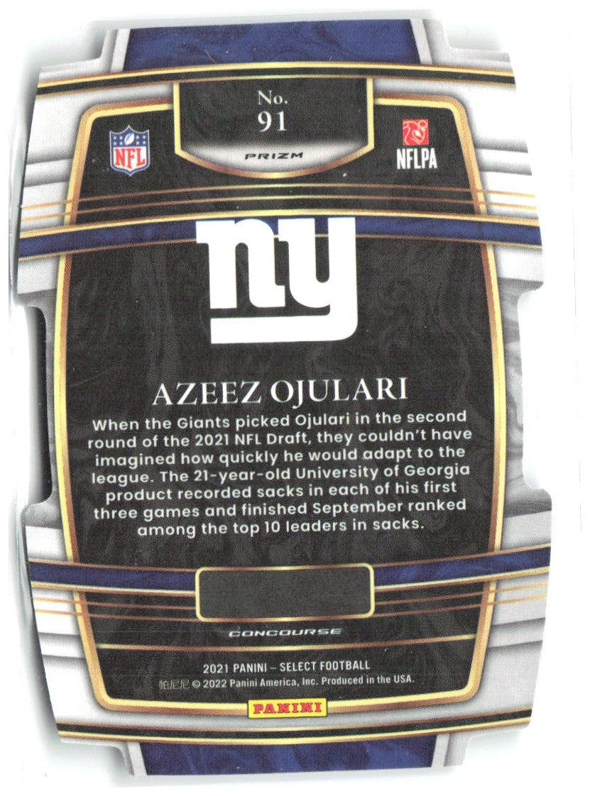 Azeez Ojulari Select - Green and Yellow Prizm Die Cut 91 2021 New York Giants