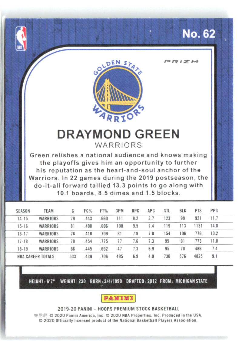 Draymond Green Hoops Premium Stock Prizms Green 62 2019-20 Golden State Warriors
