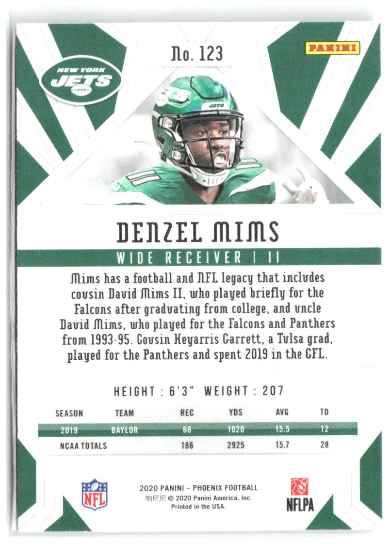 Denzel Mims Panini Phoenix - Fire Burst 123 2020 New York Jets