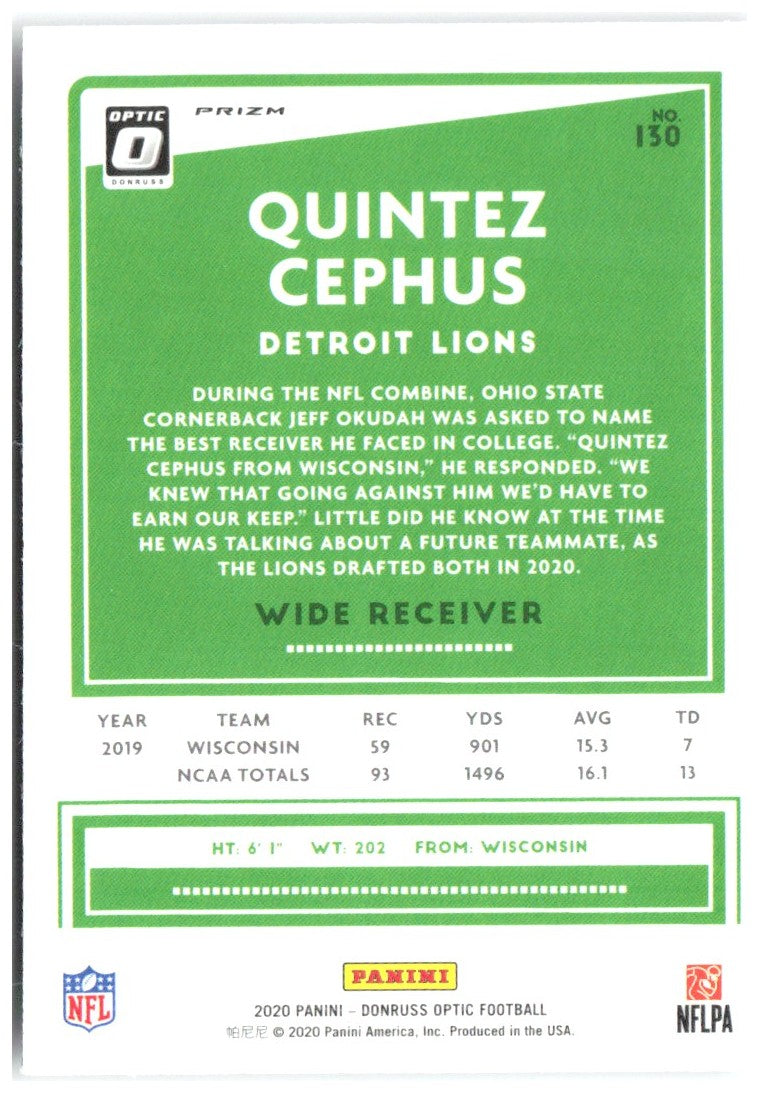 Quintez Cephus Donruss Optic - Holo 130 2020 Detroit Lions