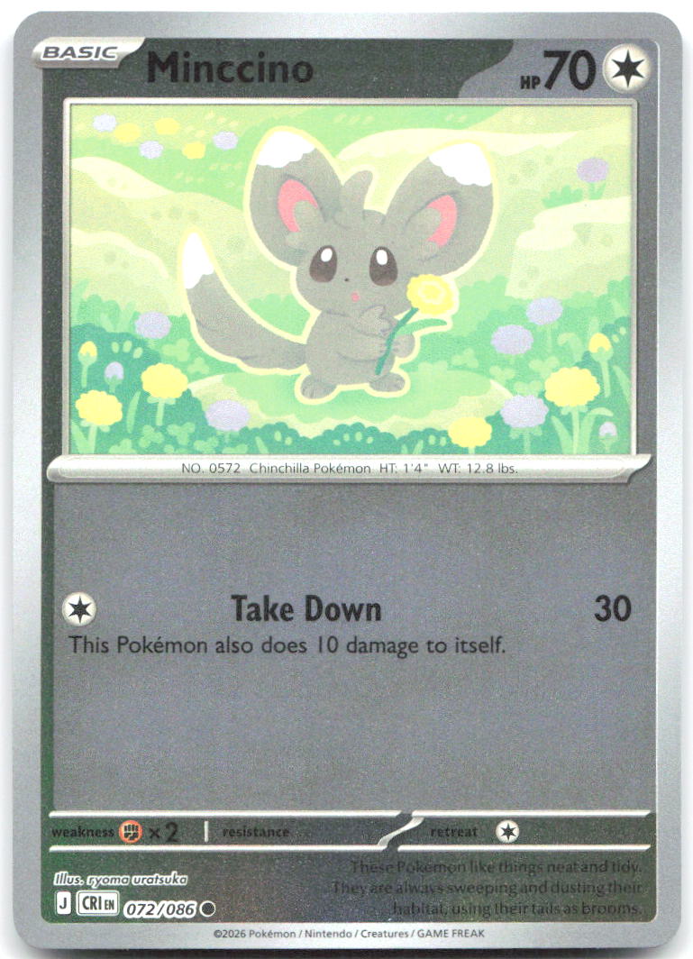 Minccino Reverse Holo Common ME04 Chaos Rising 072/086 NM ryoma uratsuka