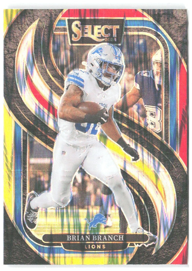 Brian Branch Panini Select - Red & Yellow Prizm Shock 129 2024 Detroit Lions