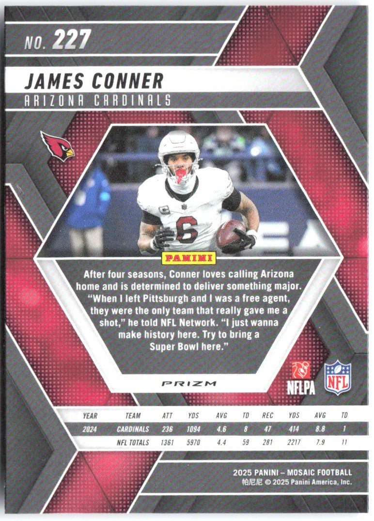 James Conner Panini Mosaic - Mosaic Reactive Blue 227 2025 Arizona Cardinals