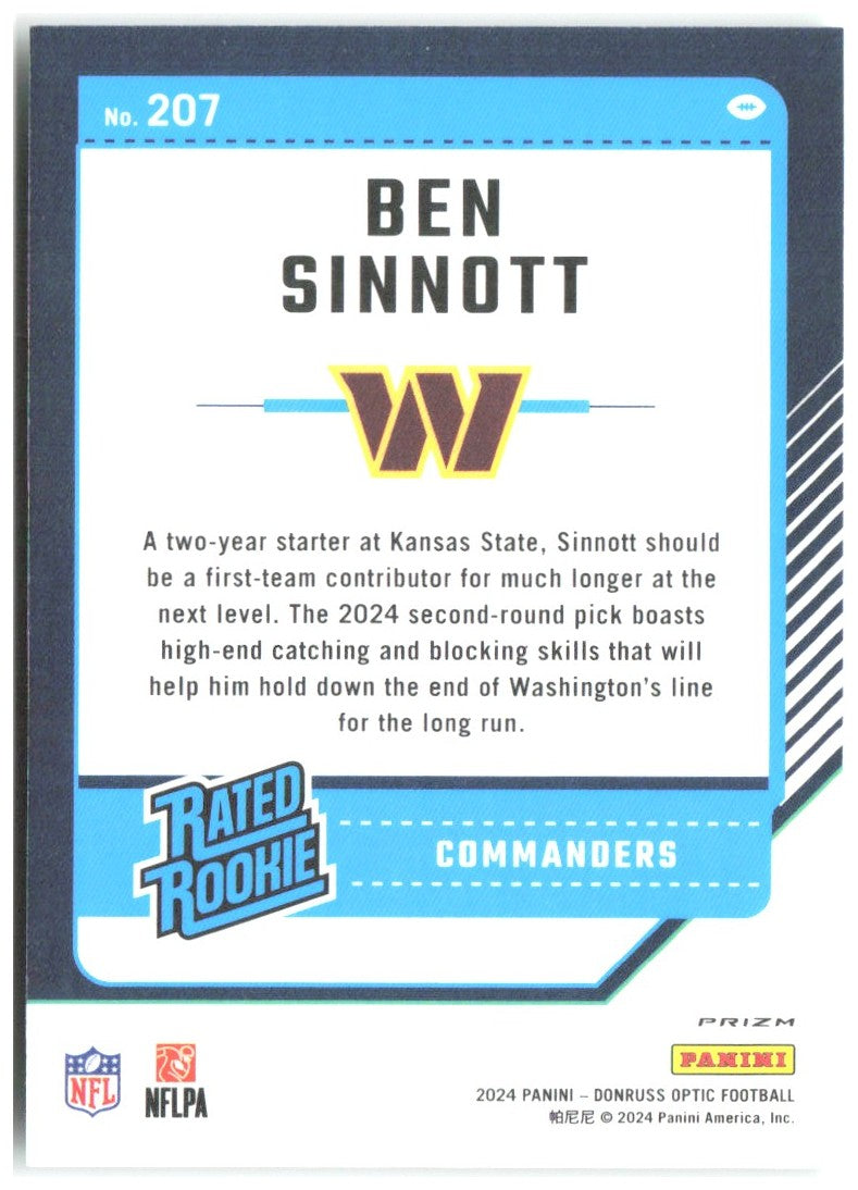 Ben Sinnott Donruss Optic - Green Hyper 207 2024 Washington Commanders