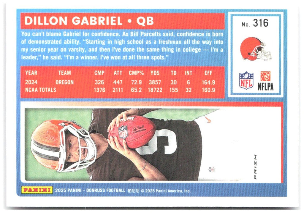 Dillon Gabriel Donruss - Optic Rated Rookies Pink 316 2025 Cleveland Browns