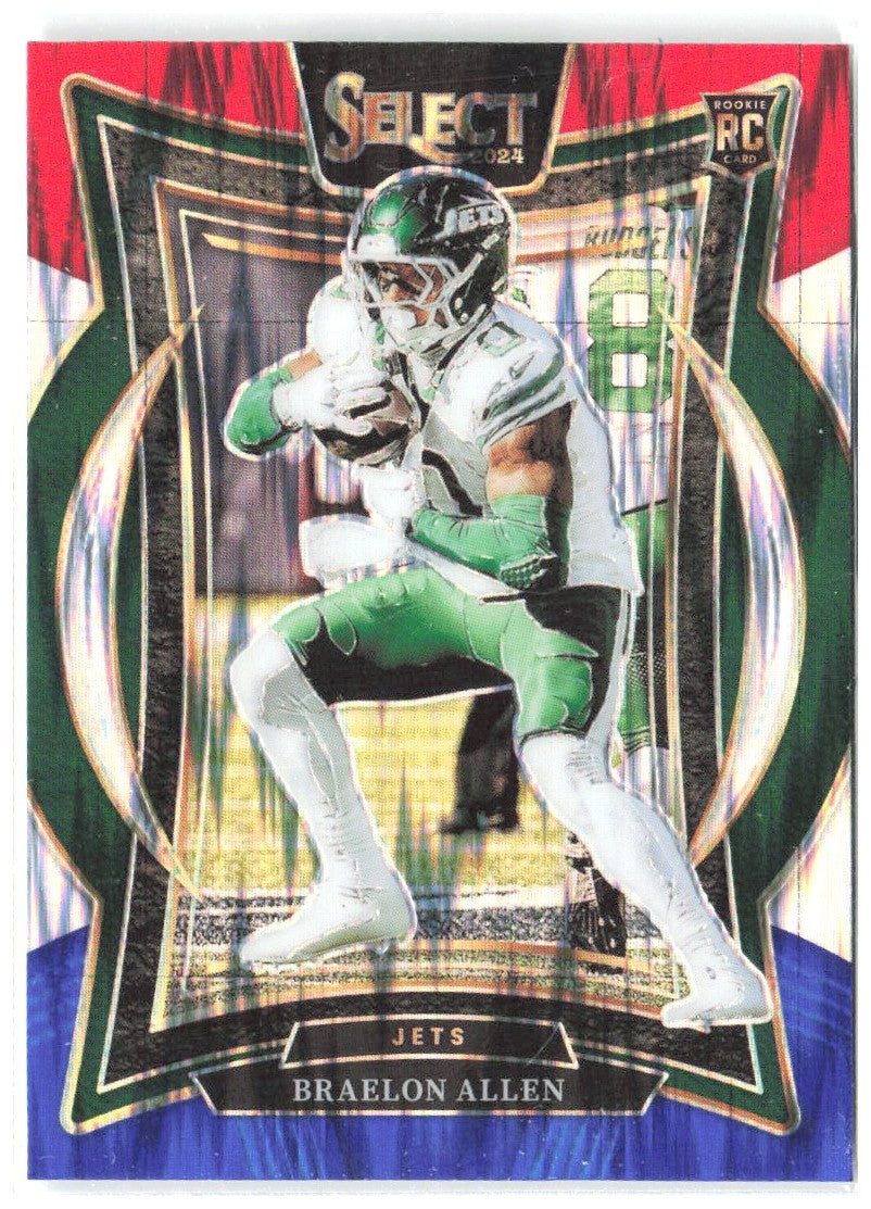 Braelon Allen Panini Select - Red & Blue Prizm Shock 10 2024 New York Jets