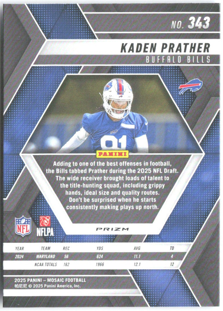 Kaden Prather Panini Mosaic - Mosaic Reactive Blue 343 2025 Buffalo Bills