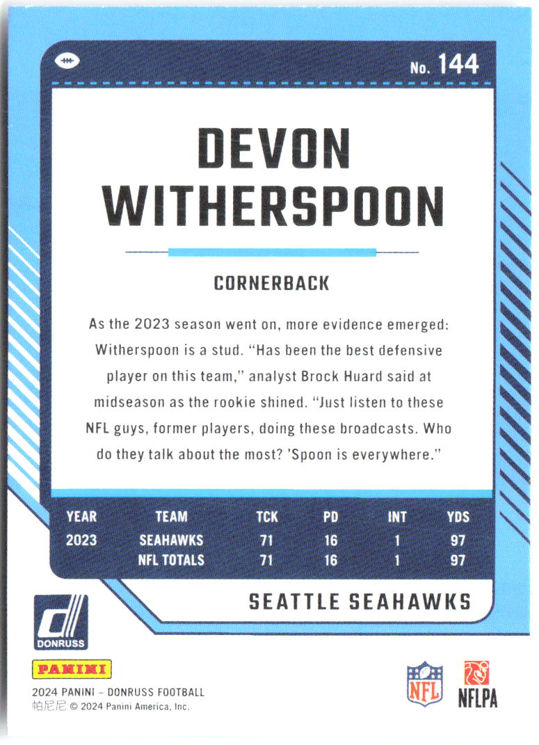 Devon Witherspoon Donruss 144 2024 Seattle Seahawks