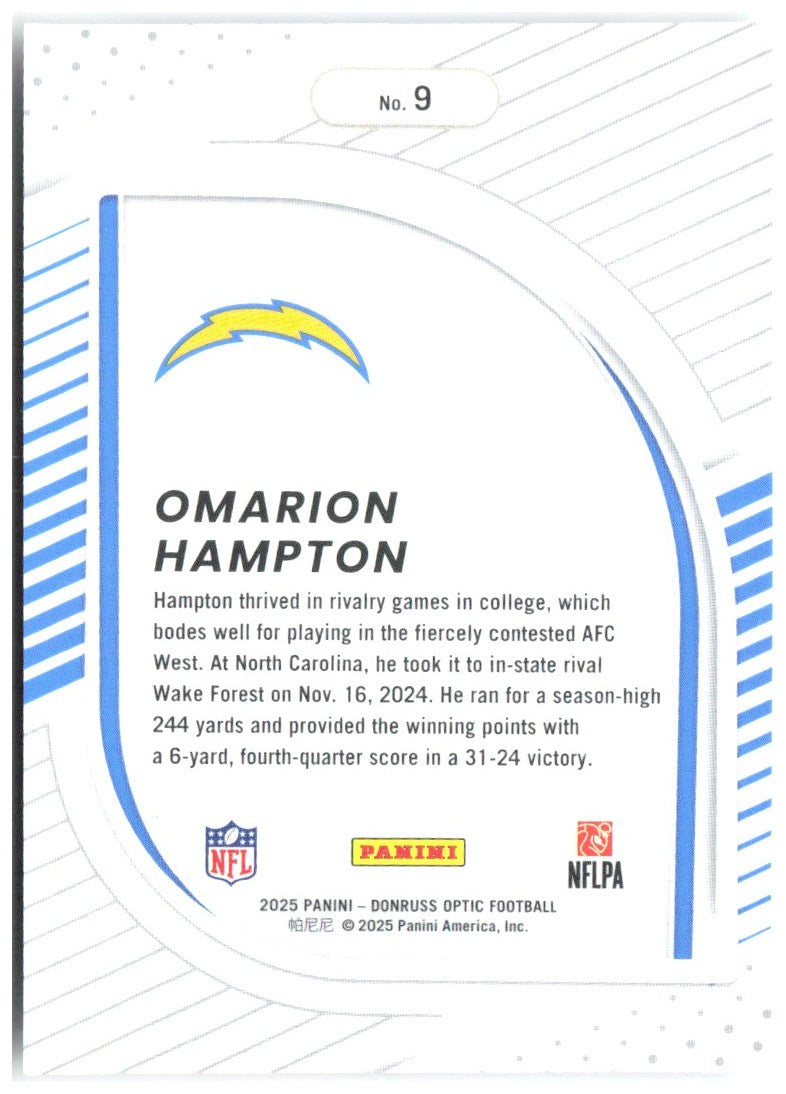 Omarion Hampton Donruss Optic - Hidden Potential 9 2025 Los Angeles Chargers