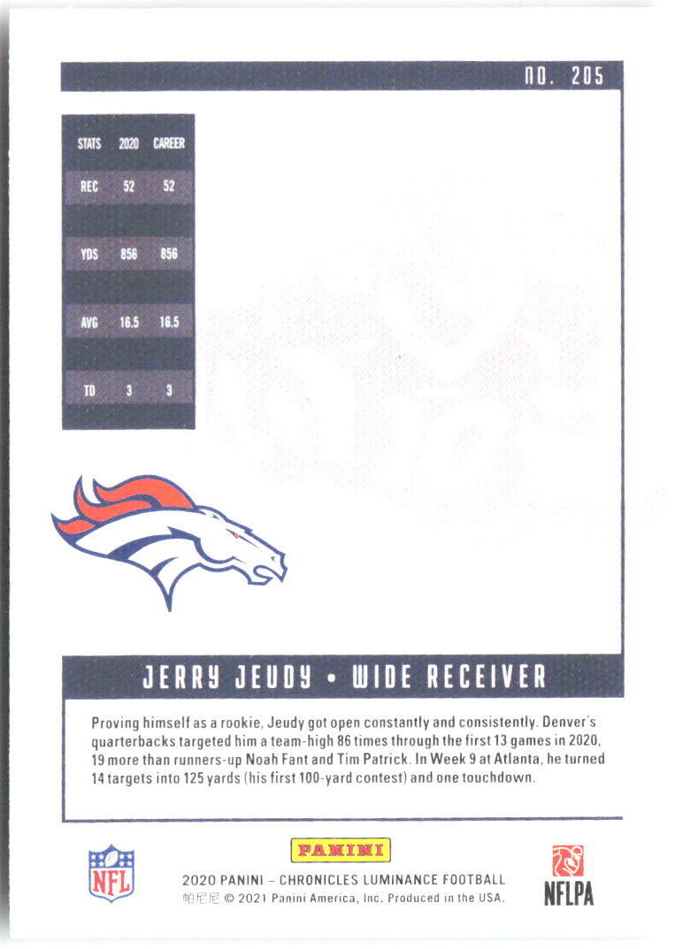 Jerry Jeudy Chronicles - Luminance Update Rookies Pink 205 2020 Denver Broncos