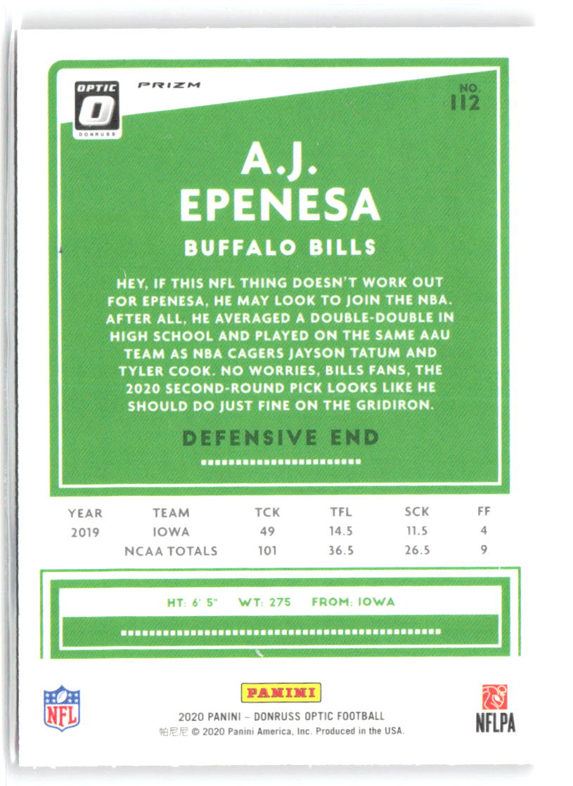 A.J. Epenesa Donruss Optic - Pink 112 2020 Buffalo Bills