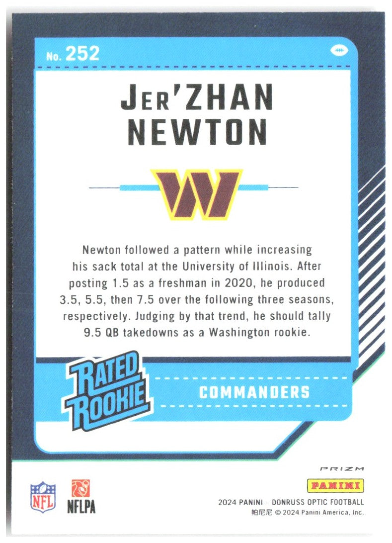 Jer'Zhan Newton Donruss Optic - Red Mojo 252 2024 Washington Commanders