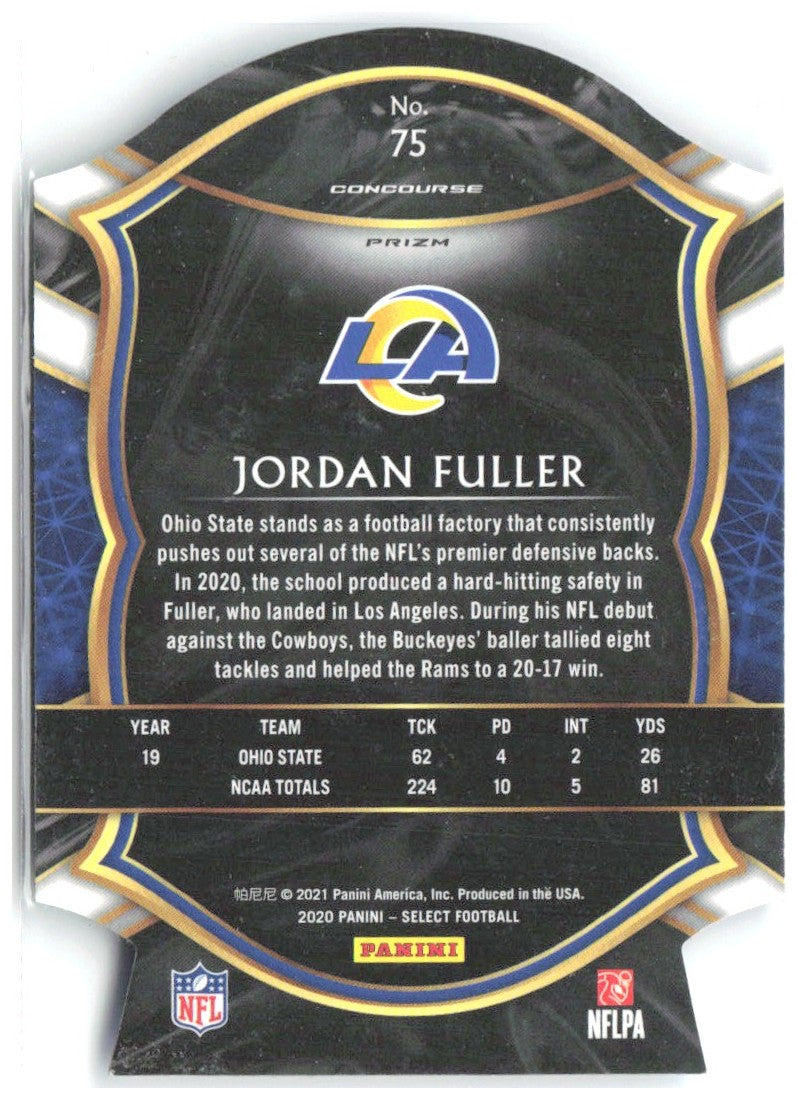 Jordan Fuller Panini Select - Light Blue Prizm Die Cut 75 2020 Los Angeles Rams