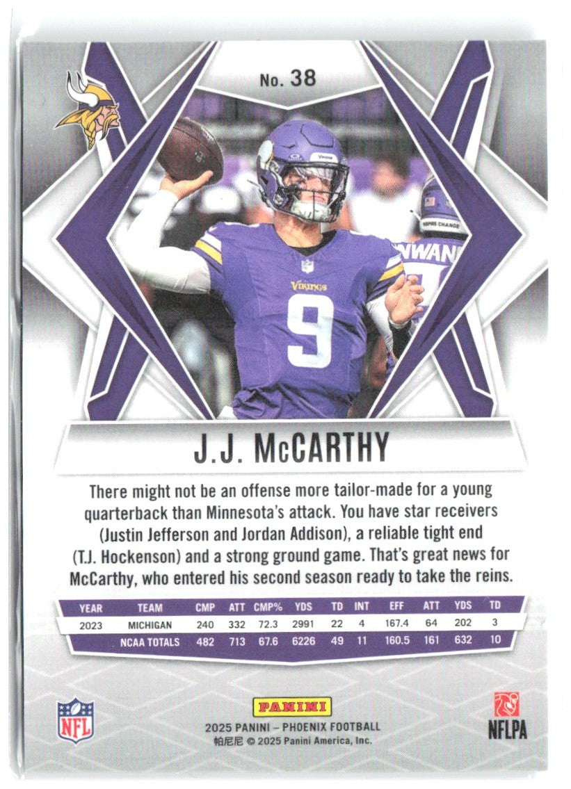 J.J. McCarthy Panini Phoenix - Silver Prizm 38 2025 Minnesota Vikings