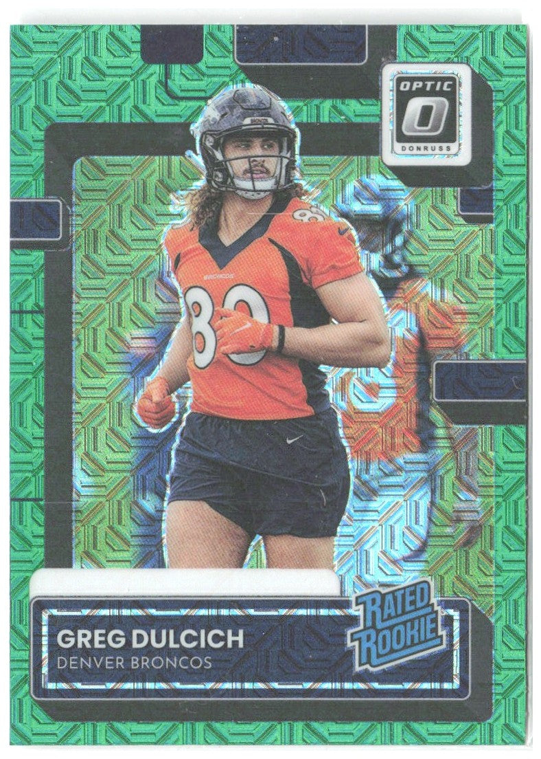 Greg Dulcich Donruss - Optic Rated Rookies Green Mojo P-385 2022 Denver Broncos
