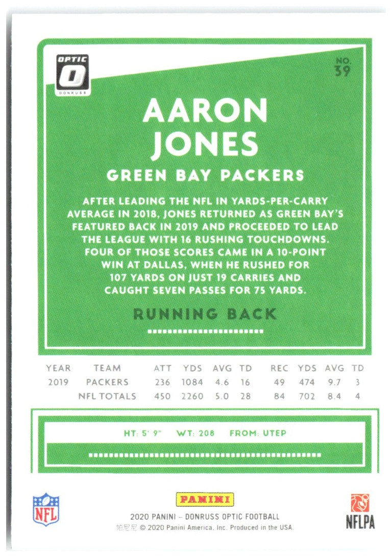 Aaron Jones Donruss Optic 39 2020 Green Bay Packers