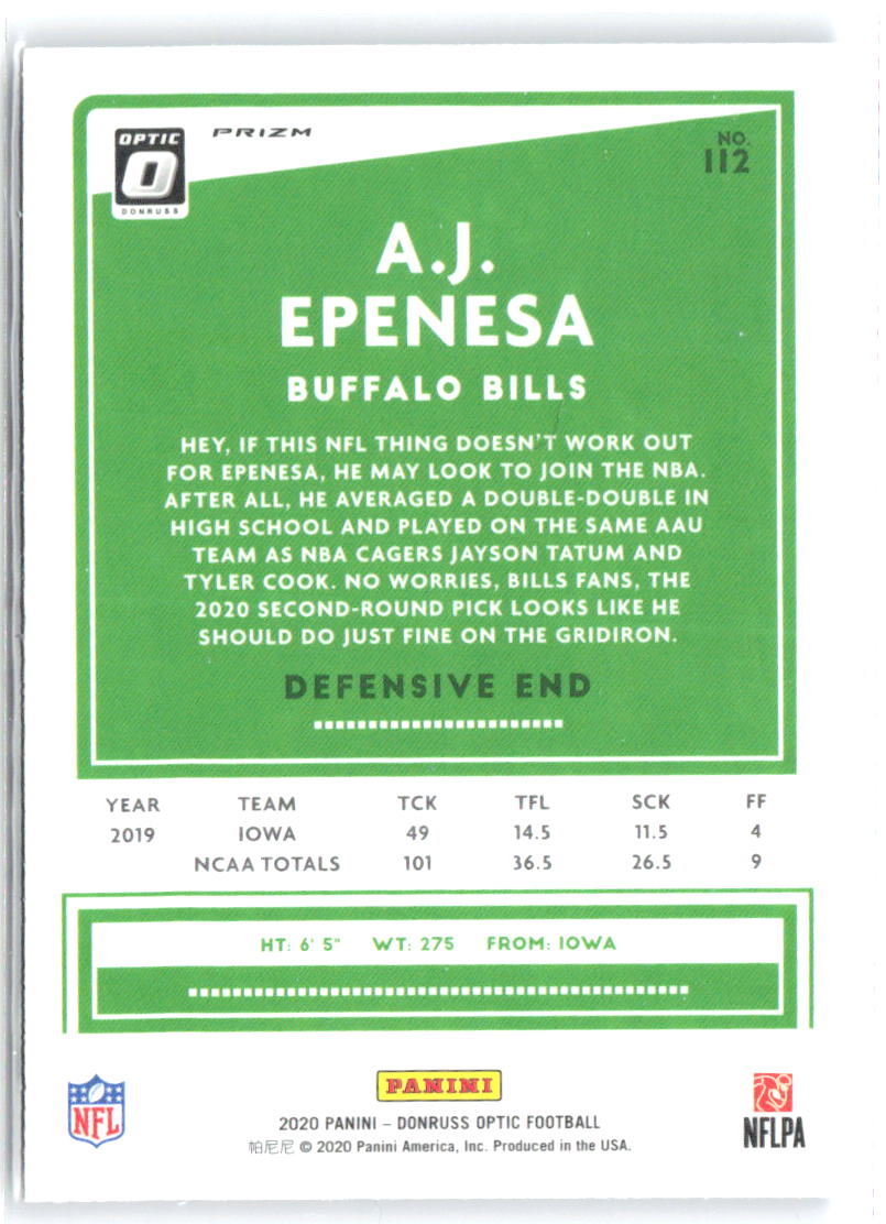 A.J. Epenesa Donruss Optic - Blue Hyper 112 2020 Buffalo Bills