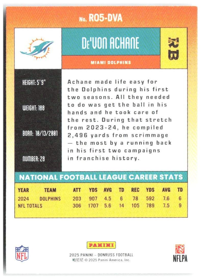 De’Von Achane Donruss - Retro 2005 R05-DVA 2025 Miami Dolphins