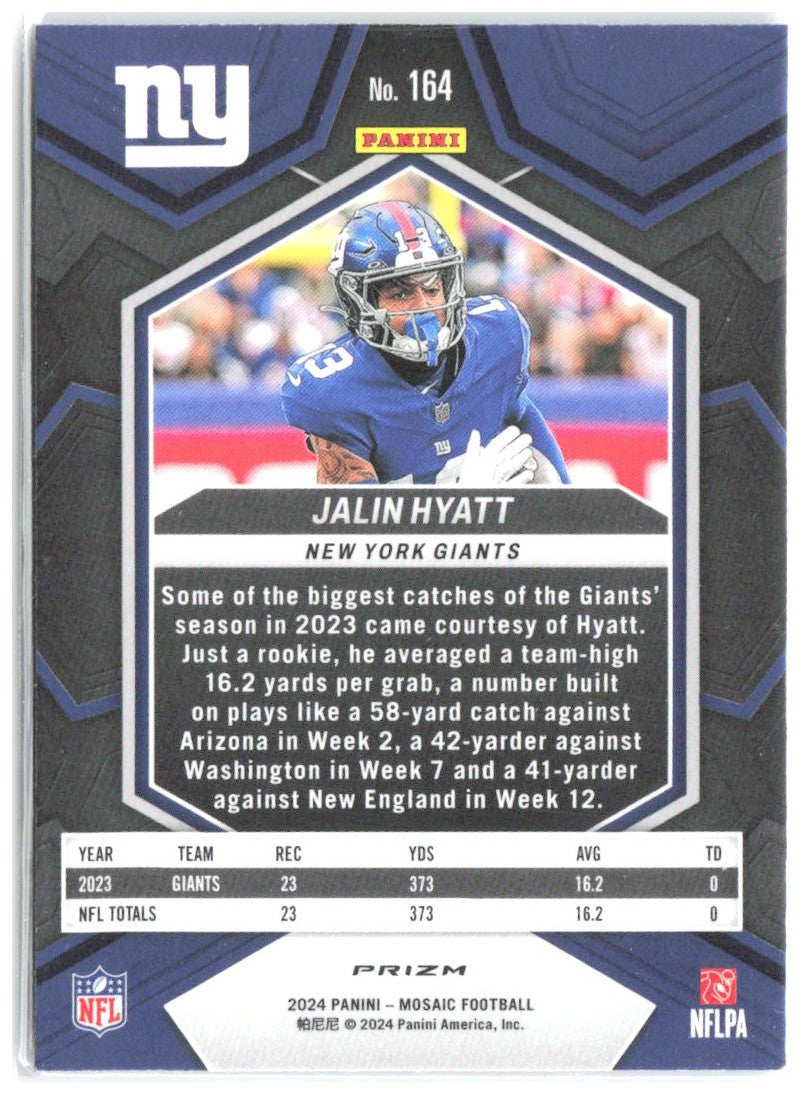 Jalin Hyatt Panini Mosaic - Mosaic Reactive Blue 164 2024 New York Giants