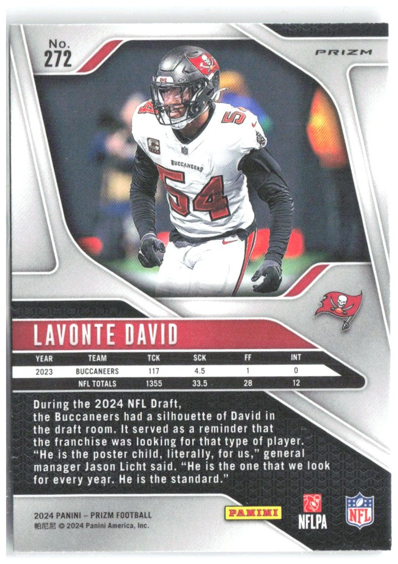 Lavonte David Panini Prizm - Silver 272 2024 Tampa Bay Buccaneers