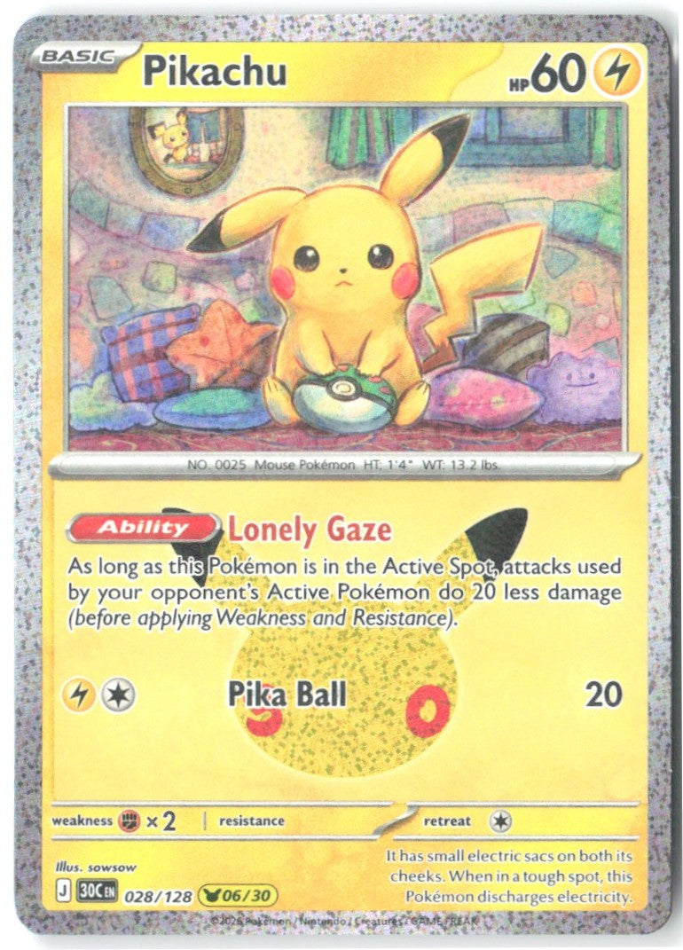 Pikachu Pikachu Rare ME 30th Celebration 028/128 NM sowsow