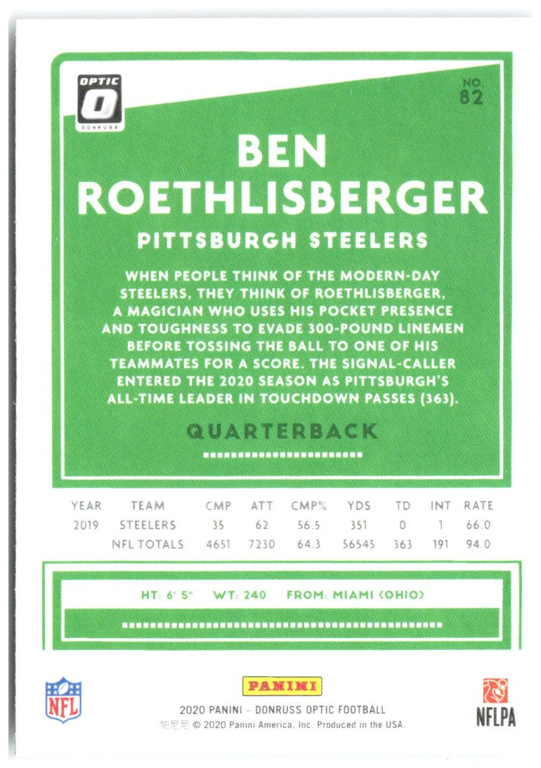 Ben Roethlisberger Donruss Optic 82 2020 Pittsburgh Steelers