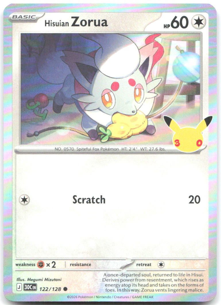 Hisuian Zorua Holo Common ME 30th Celebration 122/128 NM Megumi Mizutani