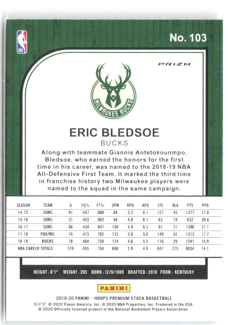 Eric Bledsoe Hoops Premium Stock Prizms Silver Mojo 103 2019-20 Milwaukee Bucks