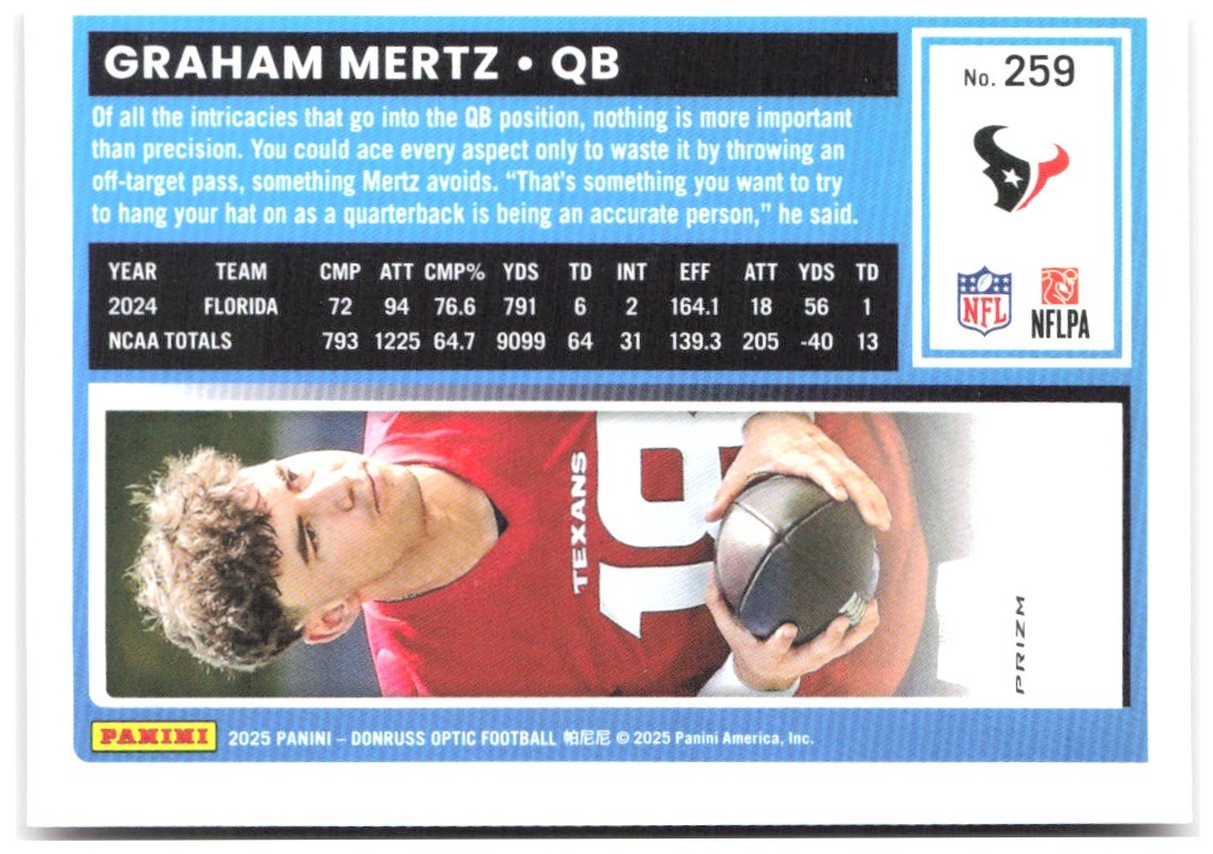 Graham Mertz Donruss Optic - Pink 259 2025 Houston Texans