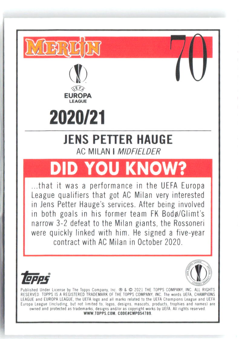 Jens Petter Hauge Merlin UEFA Champions League 70 2020-21 A.C. Milan RC