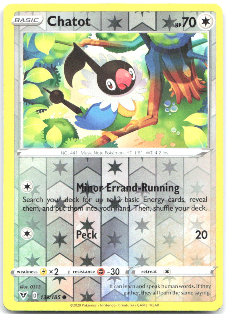 Chatot Reverse Holo Common SWSH04 Vivid Voltage 139/185 NM 0313