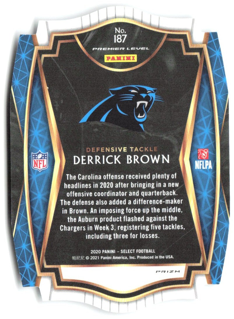 Derrick Brown Panini Select - White Prizm Die Cut 187 2020 Carolina Panthers