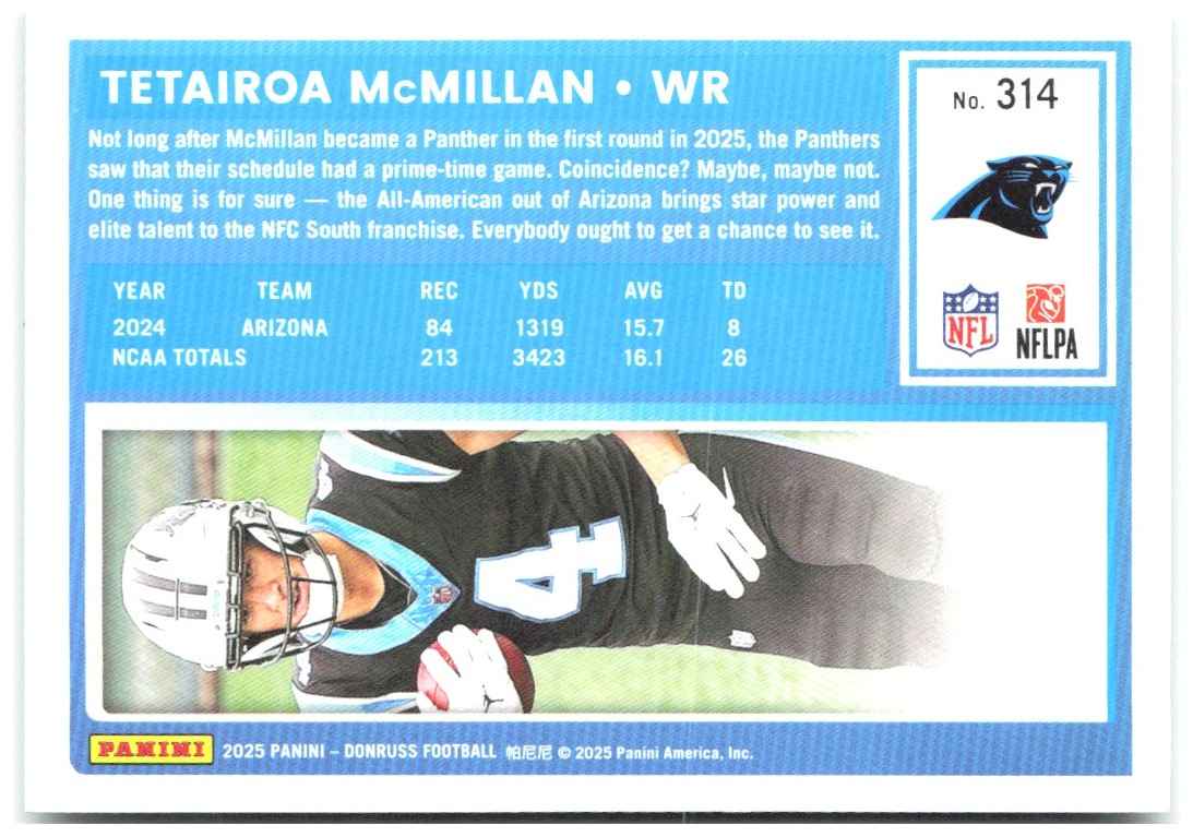 Tetairoa McMillan Donruss - Press Proofs Green 314 2025 Carolina Panthers