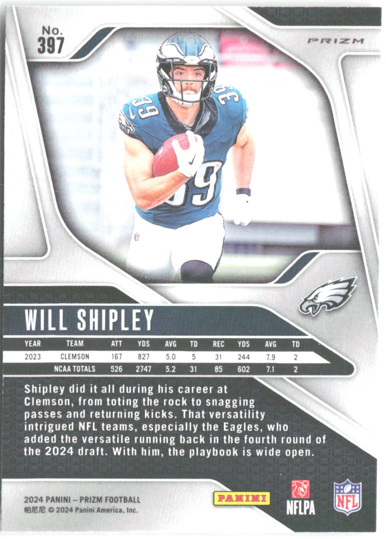 Will Shipley Panini Prizm - Lazer 397 2024 Philadelphia Eagles