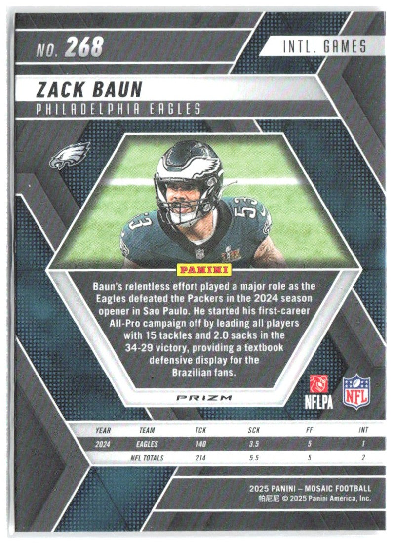 Zack Baun Panini Mosaic - Mosaic Red 268 2025 Philadelphia Eagles