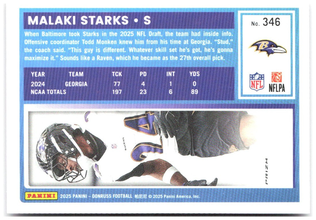 Malaki Starks Donruss Optic Rated Rookies Preview Pink 346 2025 Baltimore Ravens