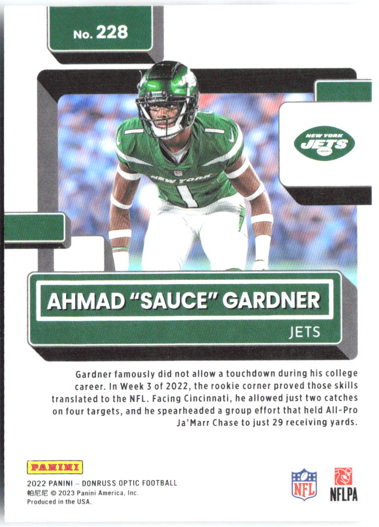 Ahmad "Sauce" Gardner Donruss Optic 228 2022 New York Jets RC