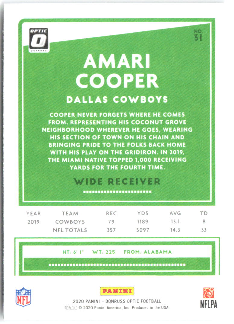 Amari Cooper Donruss Optic 31 2020 Dallas Cowboys