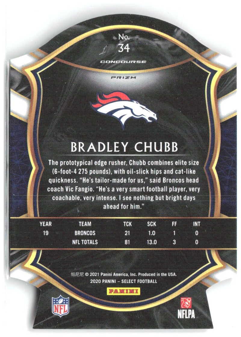 Bradley Chubb Panini Select - Red Prizm Die Cut 34 2020 Denver Broncos