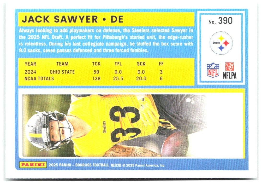 Jack Sawyer Donruss - Press Proofs Green 390 2025 Pittsburgh Steelers