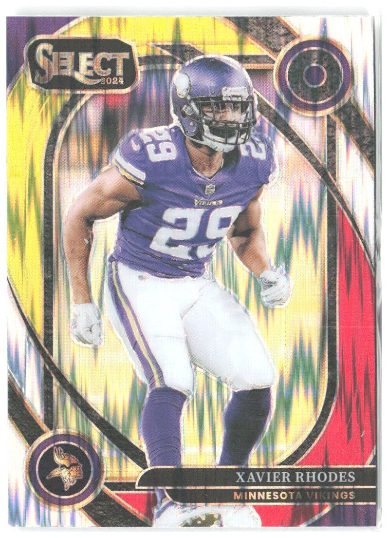 Xavier Rhodes Panini Select Red & Yellow Prizm Shock 201 2024 Minnesota Vikings